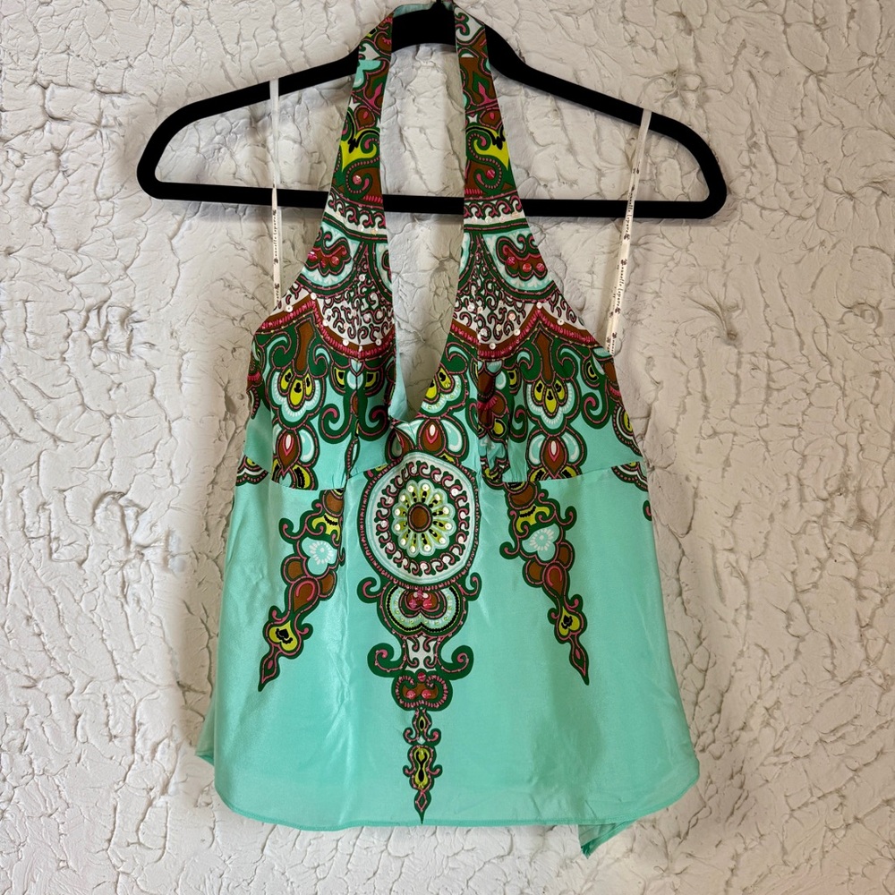 Nanette Lepore Aqua Halter Top with Bold Patterns